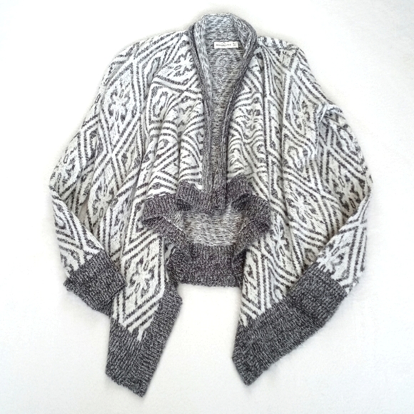 Abercrombie & Fitch Grey & Winter White Wool Nylon Open Long Sleeve Cardigan M/L - Picture 7 of 9